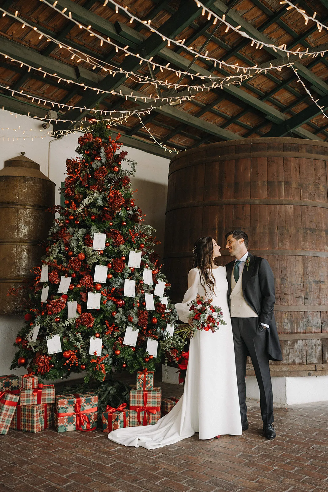 Christmas wedding with a Christmas tree